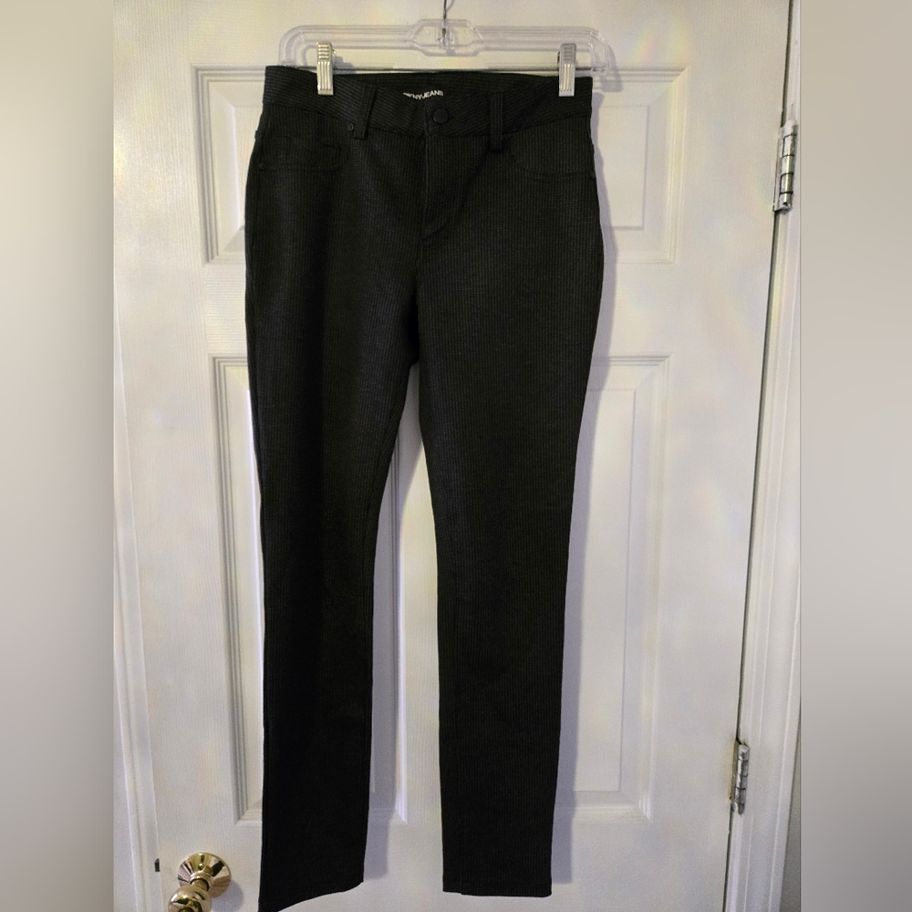DKNY Black And Charcoal Houndstooth Pants, Size XS